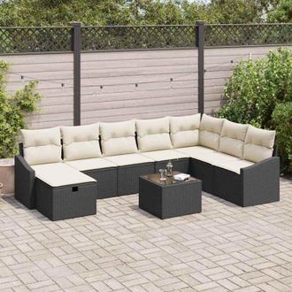 vidaXL Conjunto De Sof&aacute; De Jard&iacute;n 9 Pcs Negro 55 X 62 X 69 Cm Vidaxl