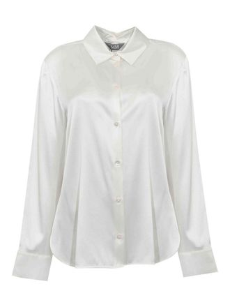 Max Mara Mmlquarto Shirt In White Stretch Silk