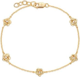 Made by Mary Cubic Zirconia Birthstone Flower Station Bracelet in Gold June at Nordstrom, Size 7