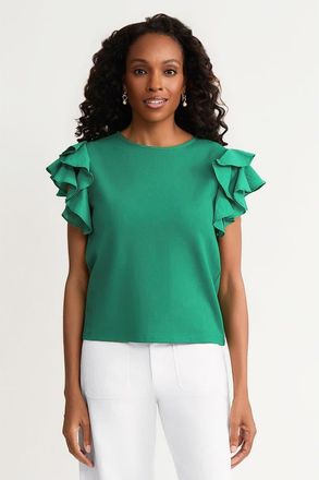 Ming Wang Family Savvy Flutter Sleeve Mixed-Media Top in Kelly Green at Nordstrom, Size X-Large