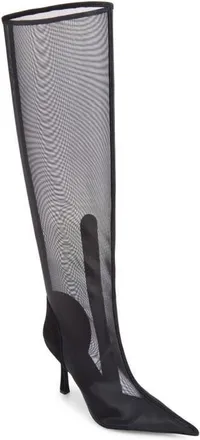 Jeffrey Campbell Peepshow Pointed Toe Knee High Boot in Black Suede Mesh Combo at Nordstrom, Size 5.5