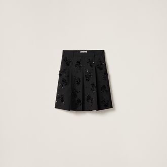 Miu Miu Embroidered Kid Mohair Skirt, Woman, Black, Size 38