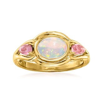 Ross-Simons Ethiopian Opal and Pink Tourmaline Ring in 18kt Gold Over Sterling