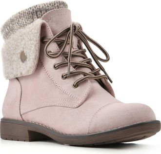 White Mountain Duena Faux Shearling Lined Lace-Up Boot in Pale Pink Fabric Fleece at Nordstrom Rack, Size 6.5