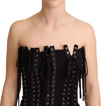 Dolce & Gabbana Black Cady Sleeveless Lace Up Bodycon Womens Dress