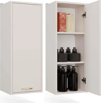 Topeshop Nina W1d - Mueble De Ba&ntilde;o Suspendido - 1 Puertas, 3 Estantes - 35x90x30 Cm - Cachemire