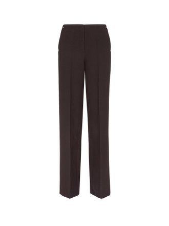 Fendi Virgin Wool Trousers With Metal Ff Details-Donna