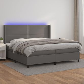 vidaXL Vidaxl - Cama Box Spring Colch&oacute;n Y Led Cuero Sint&eacute;tico Gris 200x200 Cm