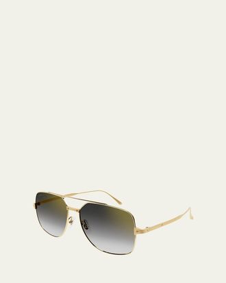 Cartier Rectangle Metal Aviator Sunglasses