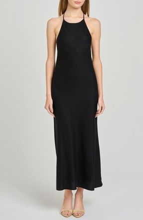 Wayf Lucienne Strappy Back Linen Blend Maxi Dress in Black at Nordstrom, Size X-Small