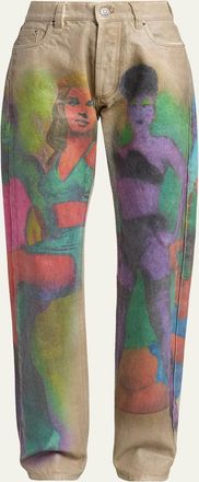 Versace Hand-Painted Straight-Leg Jeans
