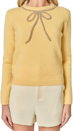 English Factory Rhinestone Bow Sweater in Butter Yellow at Nordstrom, Size X-Small