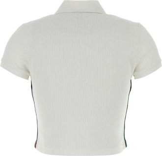 Gucci Womens Ribbed Cotton-Polyester Polo Shirt White