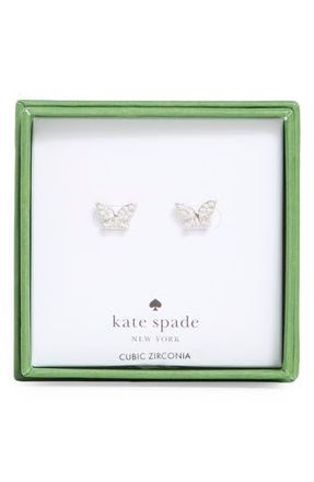 Kate Spade New York pav&eacute; cubic zirconia butterfly stud earrings in Clear /Silver at Nordstrom Rack