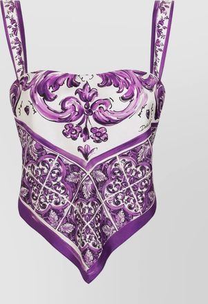 Dolce & Gabbana silk top with majolica print and handkerchief hem