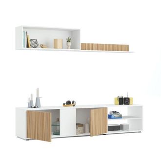 For&eacute;s Mueble De Sal&oacute;n Modelo Ecco, En Color Blanco Artik Y Roble Natural, Amplio Tama&ntilde;o De 180 Cm