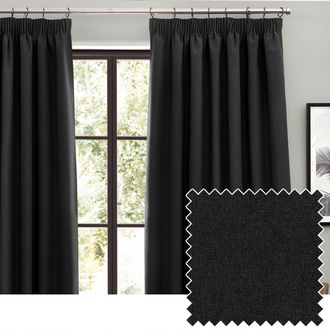 furn. Dawn Blackout Pencil Pleat Curtain Pair in Black | Size: 229 cm width x 229 cm drop