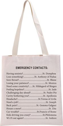 Generic PYOUL Funny Catholic Gift Emergency Contacts Tote Bag Catholic Believer Handbag Bug Religious Culture Lover Gift Religion Gift (Emergency Contacts T)