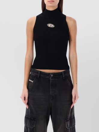 Diesel ribbed cropped turtleneck sleeveless top