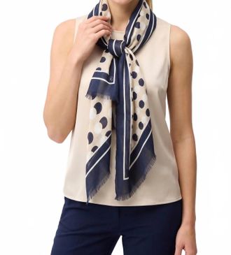 Joseph Ribkoff Polka Dots Fringe Scarf In Beige/blue