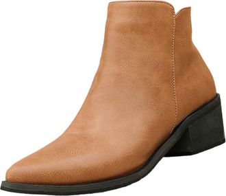 Generic Womens Short Boots Pointed Toe Solid Color Side Zipper Chunky Heel Short Boots Womens Short Heel Mid Calf Boots Womens Western Shoe Boots (Brown, 4.5)