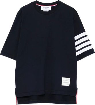 Thom Browne four-stripe sleeve t-shirt - women - Cotton - 40 - Blue