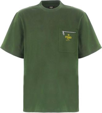 Fendi Mens Crewneck Cotton T-Shirt in Green, Size X-Large
