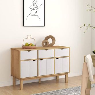 Berkfield Home Sideboard OTTA Brown & White 114x43x73.5 cm Solid Wood Pine