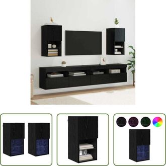 vidaXL vidaXL Armadio tv con luci led - Mobiletti TV a parete 2 pcs Rovere Nero 30,5 x 30 x 60 cm