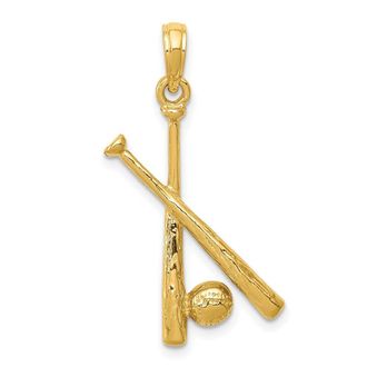 Diamond2Deal 14k Yellow Gold Polished Open-Backed Bats Baseball Pendant
