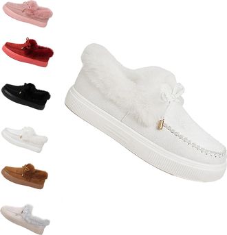 Generic Winter Boots for Women 2025 Fur Lined Ankle Booties Slip On Snow Boots Slip on Warm Comfortable Fur Lined Ankle Booties platform slip ons (White,4.5)