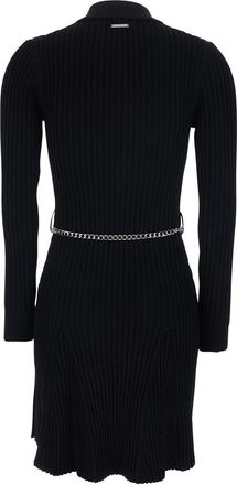Michael Michael Kors Womens Flared Dress With Polo Collar, Black Viscose Recycled