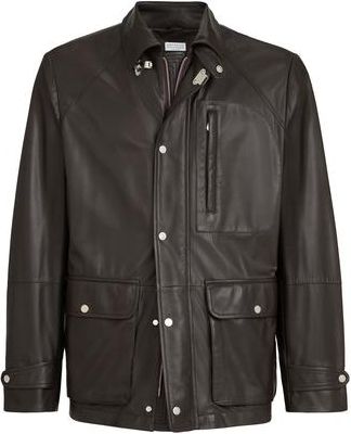 Brunello Cucinelli Calfskin field jacket in Chocolate at Nordstrom, Size Xxx-Large Eu