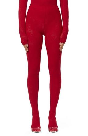 Naked Wardrobe Closed Toe Semisheer Lace Leggings in Ruby Red at Nordstrom, Size X-Small