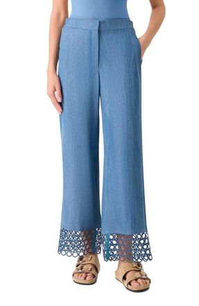 Akris Marlon Circle Lace & Denim Wide Leg Pants in Medium Blue Denim at Nordstrom, Size 12