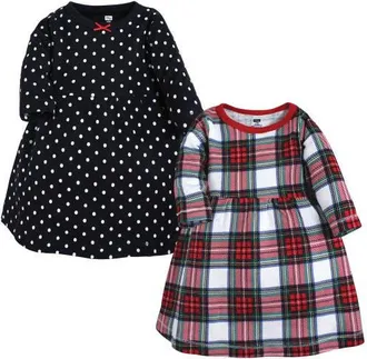 Hudson Baby Twin Pack Long-Sleeve Dress Bundle in Black White Tartan at Nordstrom, Size 12-18M