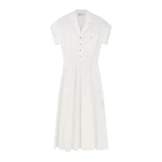 Tory Burch Tory Burch, Shirt Dresses, female, White, Size: 2XS Cotton Poplin Shirtdress