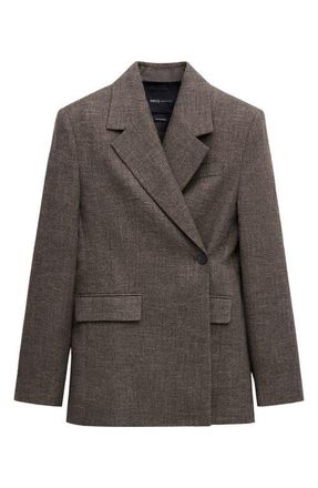 Mango Herringbone Double Breasted Blazer in Chocolate at Nordstrom, Size X-Large