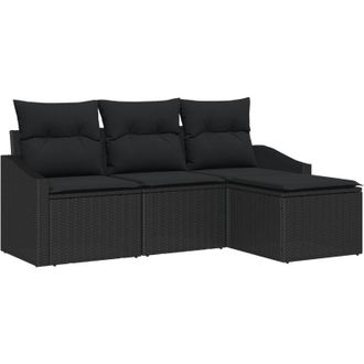 vidaXL Vidaxl - Conjunto De Sof&aacute; De Jard&iacute;n Con Coj&iacute;n 4 Pcs Negro