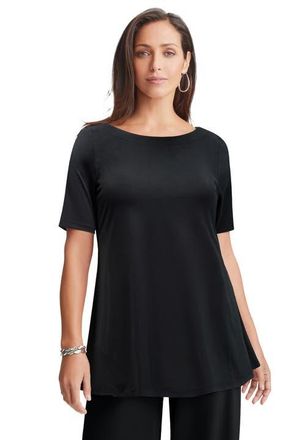 Jessica London Stretch Knit Boatneck Swing Tunic in Black at Nordstrom, Size Medium