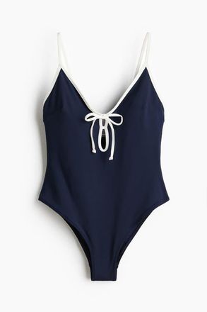 H&M Padded-cup High Leg Swimsuit in Navy Blue at Nordstrom, Size X-Large