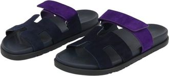 Herm&egrave;s Chypre Sandals in Marine and Violet Suede and Leather Size 37