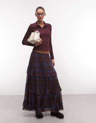 Reclaimed Vintage gonna lunga in chiffon a quadri-Blu