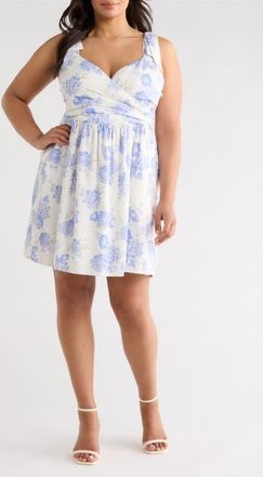 Chelsea28 Tie Shoulder Minidress in Ivory- Blue Brushed Floral at Nordstrom, Size 4 X