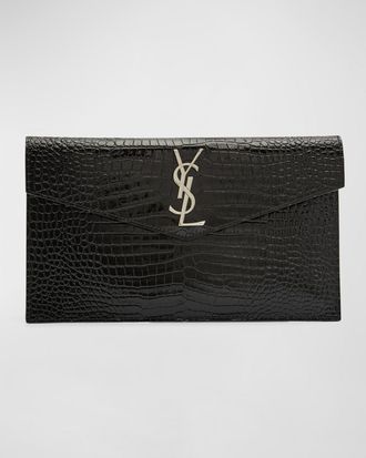 Saint Laurent Uptown YSL Pouch in Croc-Embossed Leather