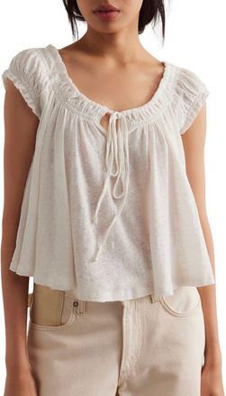 Free People Dahlia Tie Front Linen & Cotton T-Shirt in Optic White at Nordstrom, Size X-Small