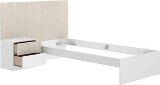 Dmora Letto singolo Guillermo, Sommier per camera da letto, Giroletto per stanza, Struttura porta materasso, 146x195 h106 cm, Bianco e Rovere - Dmora