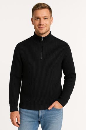 Jack & Jones Troyer JACK & JONES JJKAITO KNIT HALF ZIP BF, Herren, Gr. XS, schwarz, Strick, Obermaterial: 70% Polyacryl, 30% Baumwolle, unifarben, relaxed fit norm