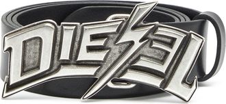 Diesel 4cm leather belt with lightning bolt buckle - Belts - Man - Black