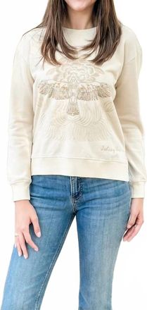 Johnny Was Pajaro Embroidered Crew Neck Sweatshirt In Beige